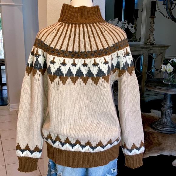 Claudia Schiffer + Frame Merino Wool Fair Isle Turtleneck Sweater NWT - Picture 4 of 15